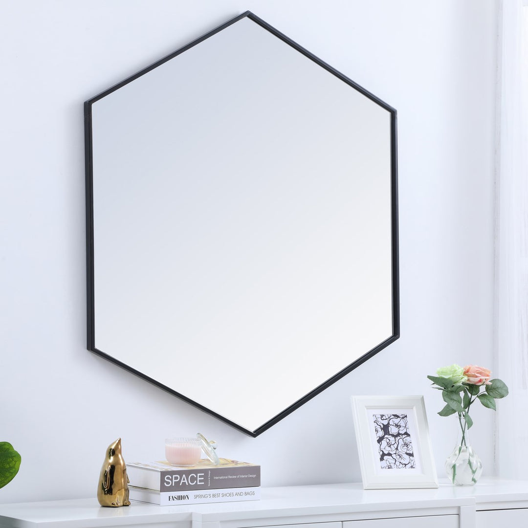 Metal Frame Hexagon Mirror 41 Inch In Black