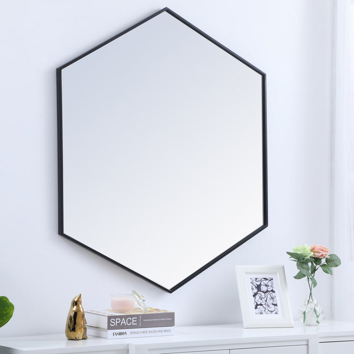 Metal Frame Hexagon Mirror 41 Inch In Black