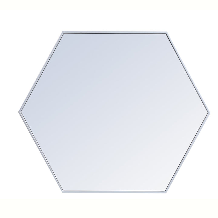 Metal Frame Hexagon Mirror 38 Inch In Silver