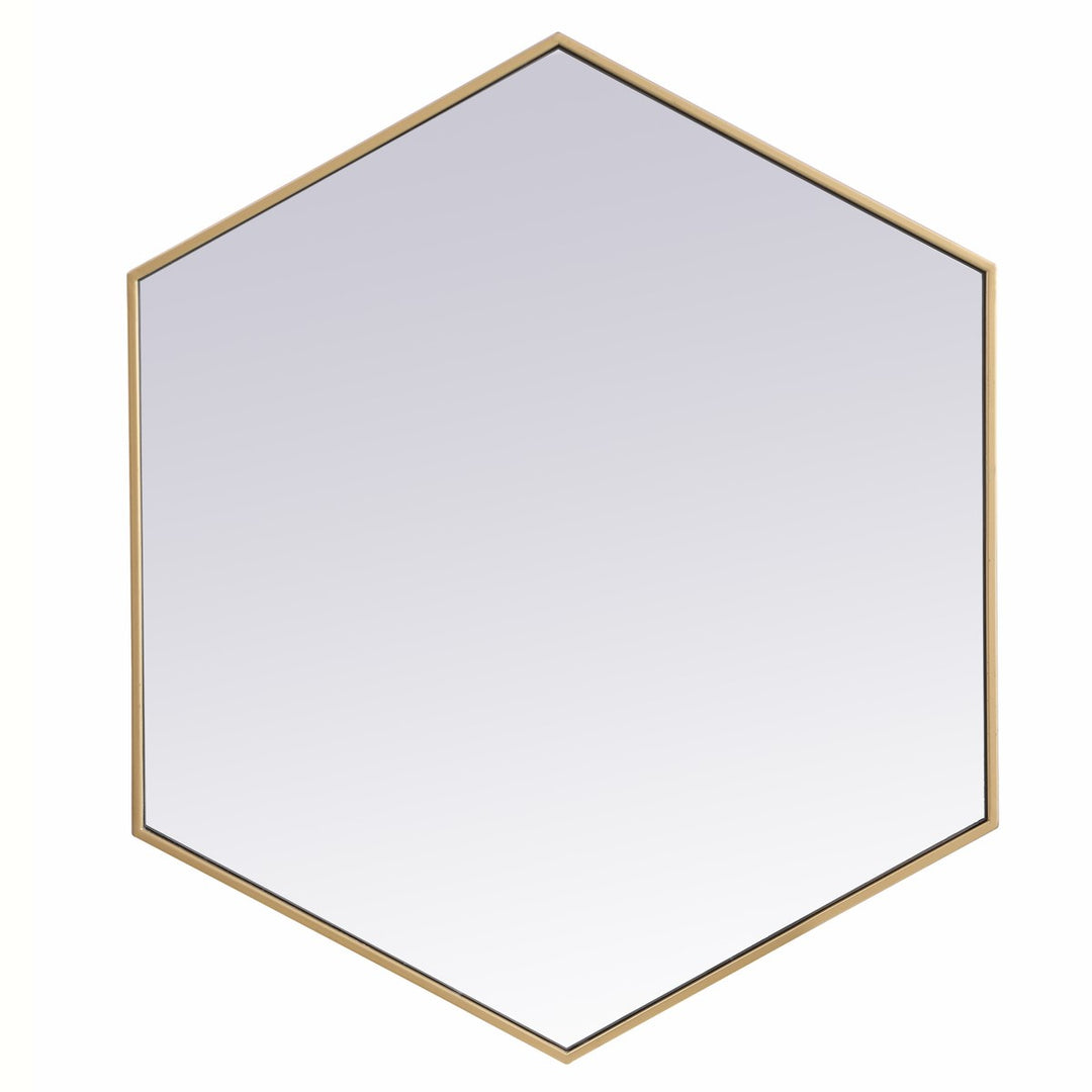 Metal Frame Hexagon Mirror 38 Inch In Brass by Elegant Decor