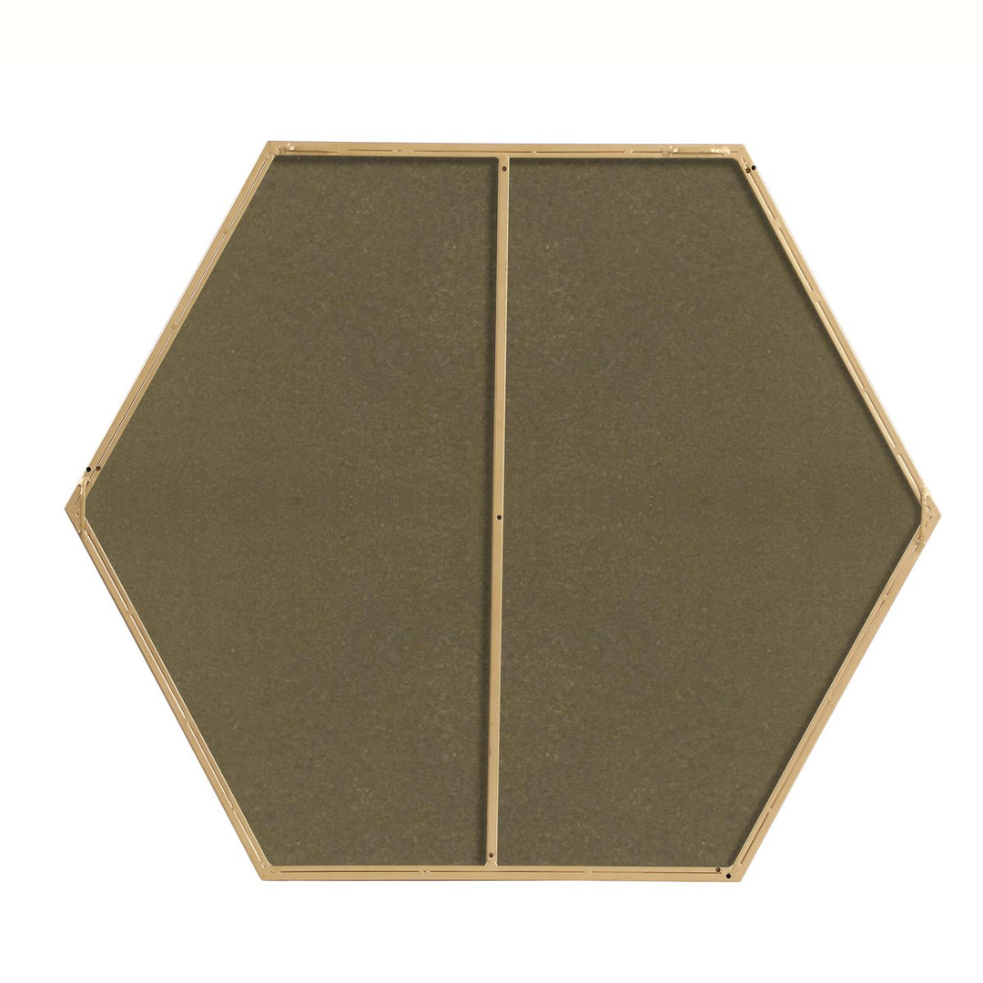 Metal Frame Hexagon Mirror 38 Inch In Brass