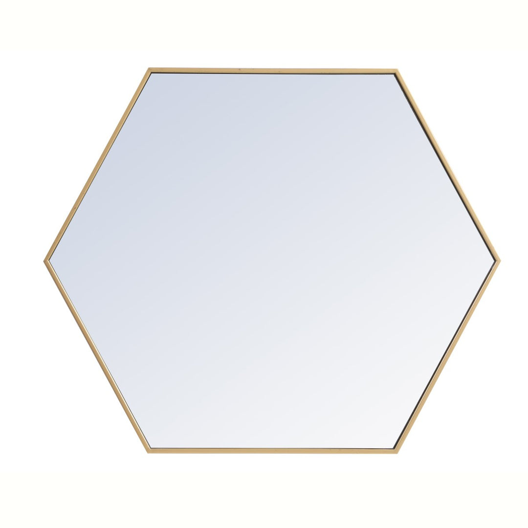 Metal Frame Hexagon Mirror 38 Inch In Brass