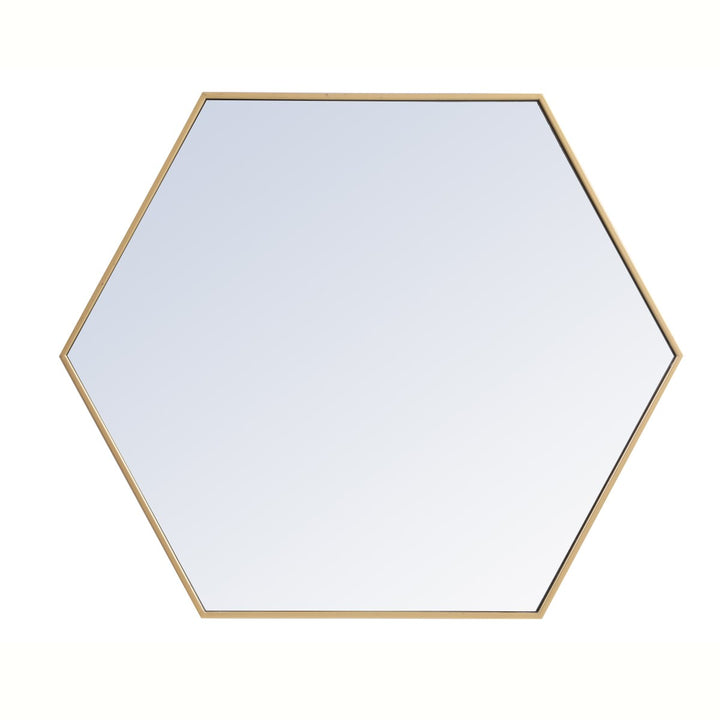 Metal Frame Hexagon Mirror 38 Inch In Brass