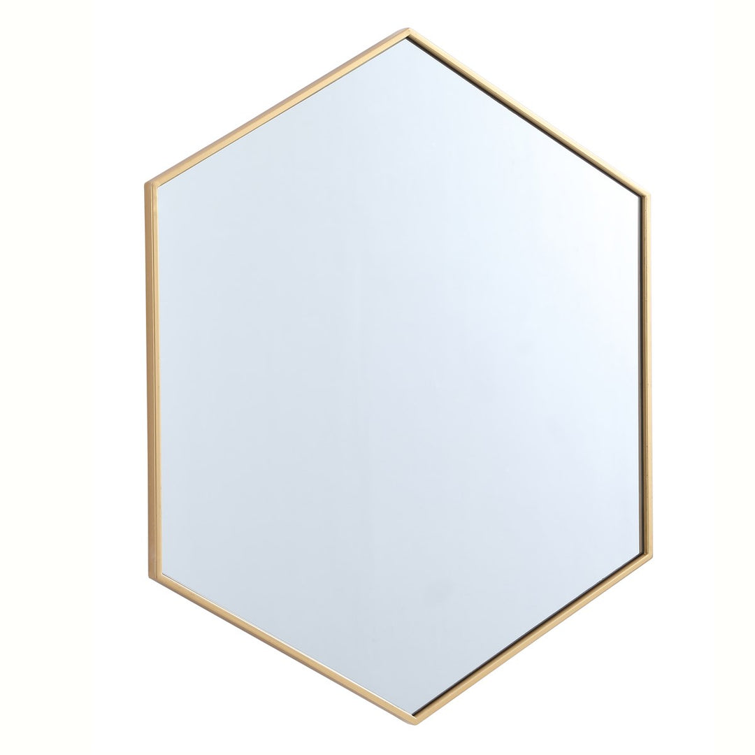 Metal Frame Hexagon Mirror 38 Inch In Brass