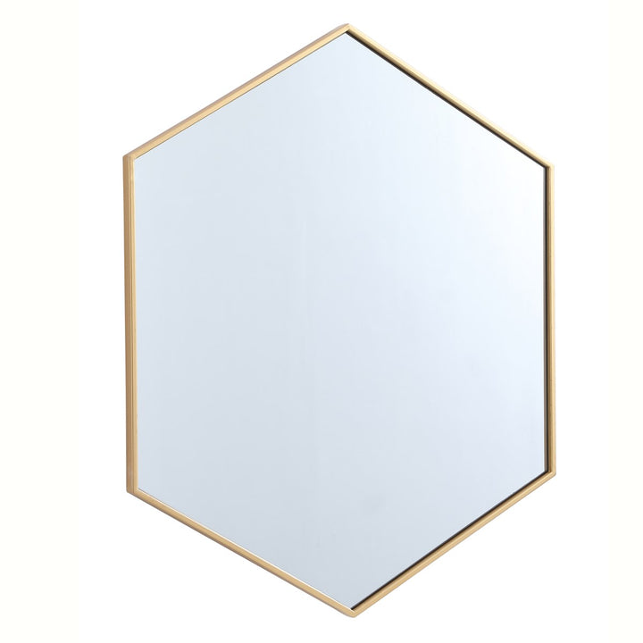 Metal Frame Hexagon Mirror 38 Inch In Brass