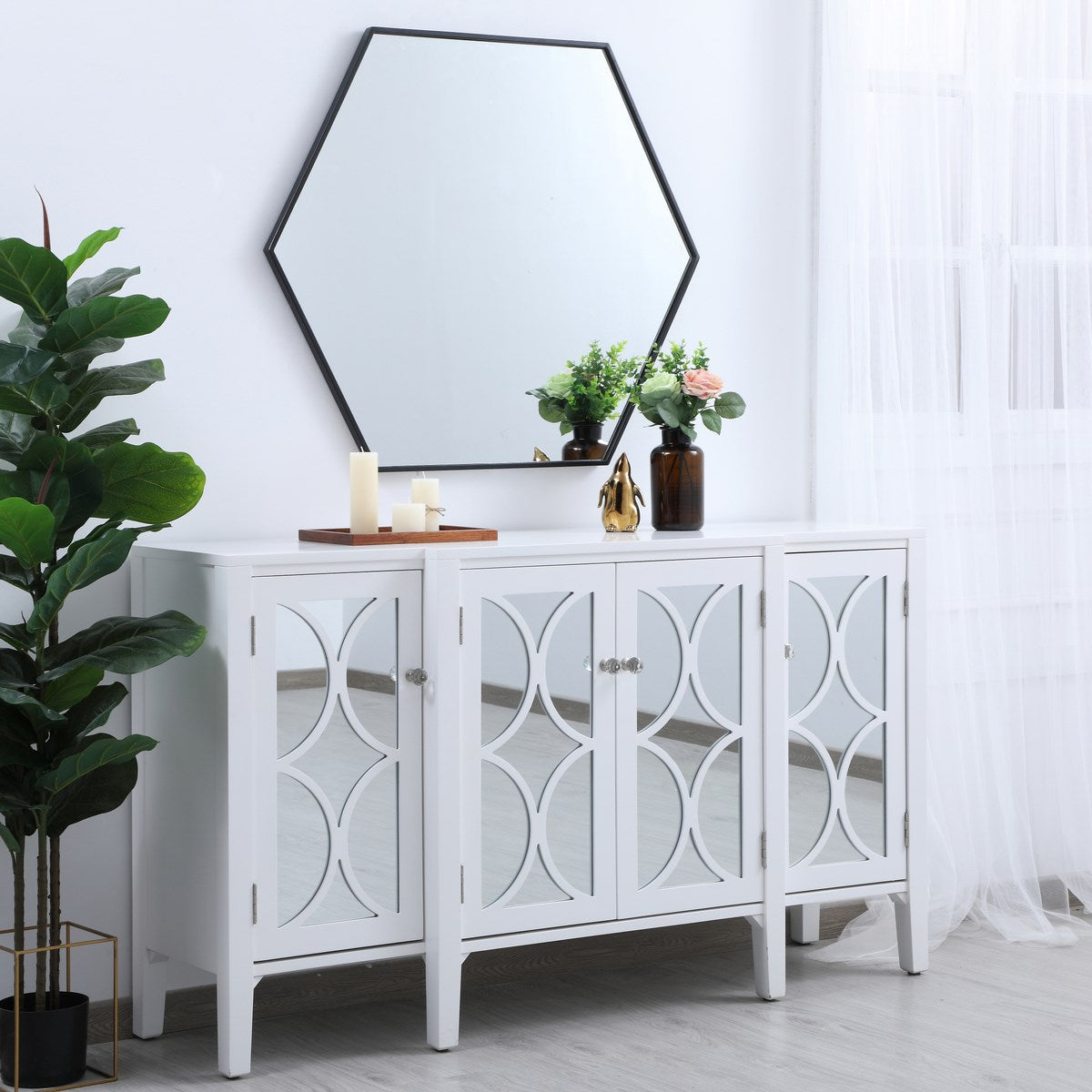 Metal Frame Hexagon Mirror 38 Inch In Black