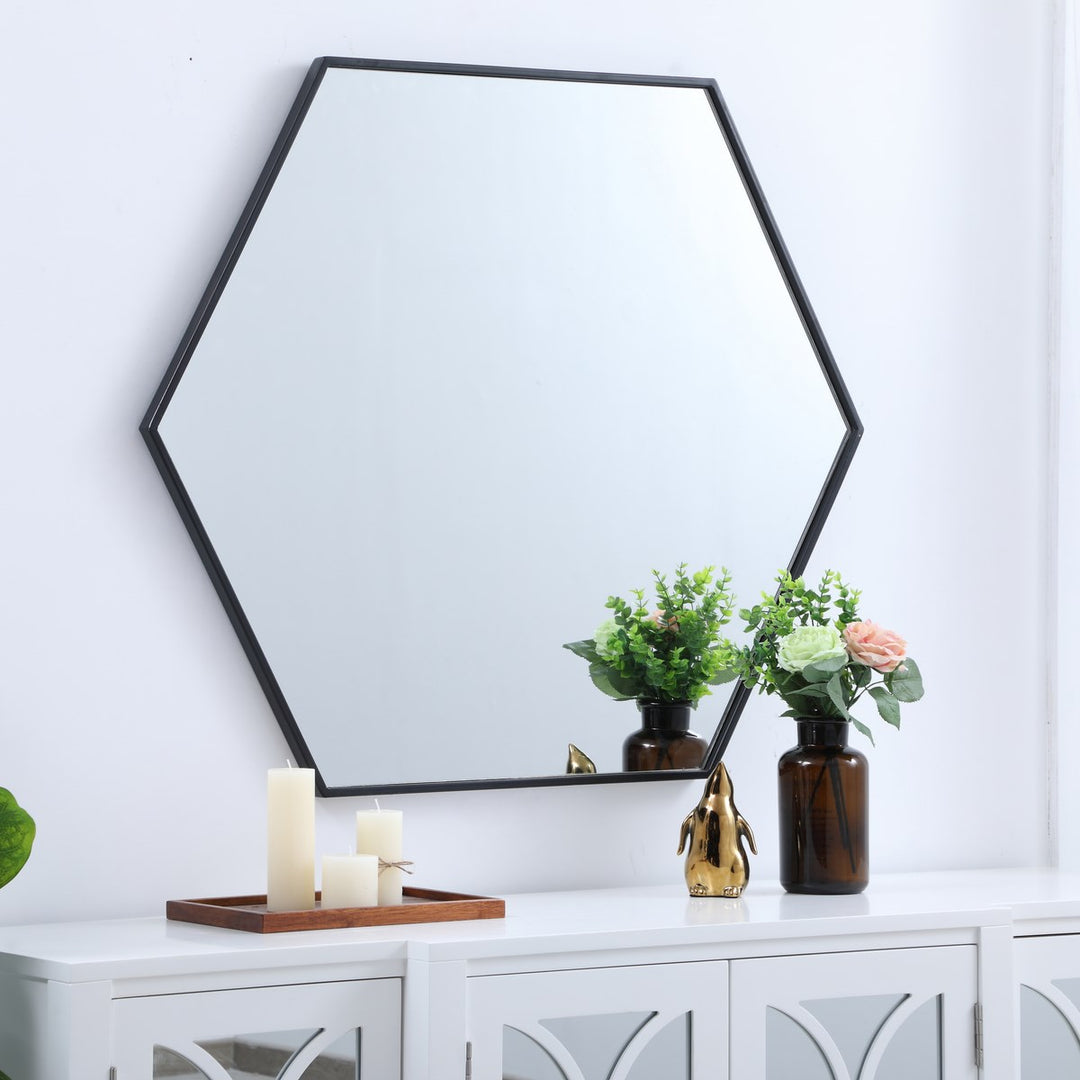Metal Frame Hexagon Mirror 38 Inch In Black