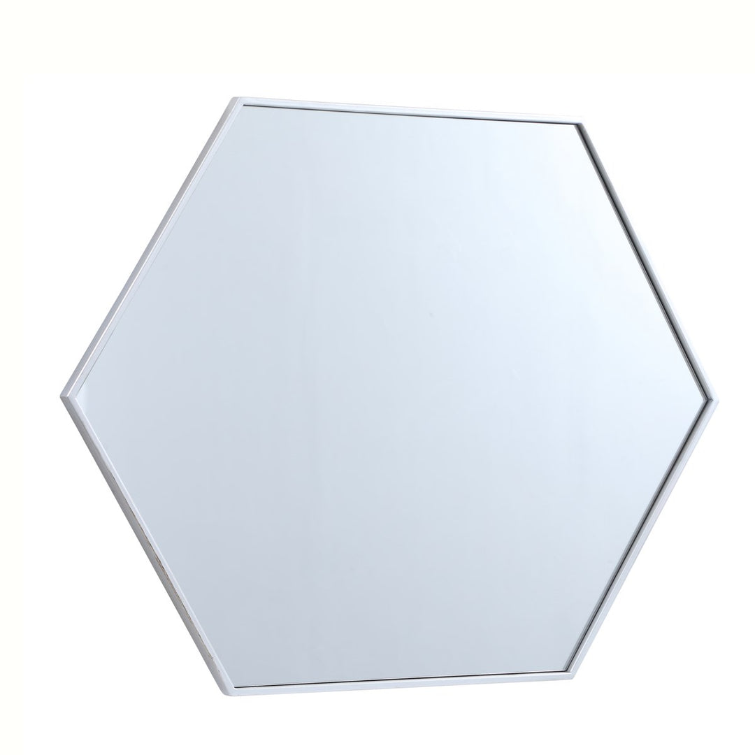 Metal Frame Hexagon Mirror 30 Inch In Silver
