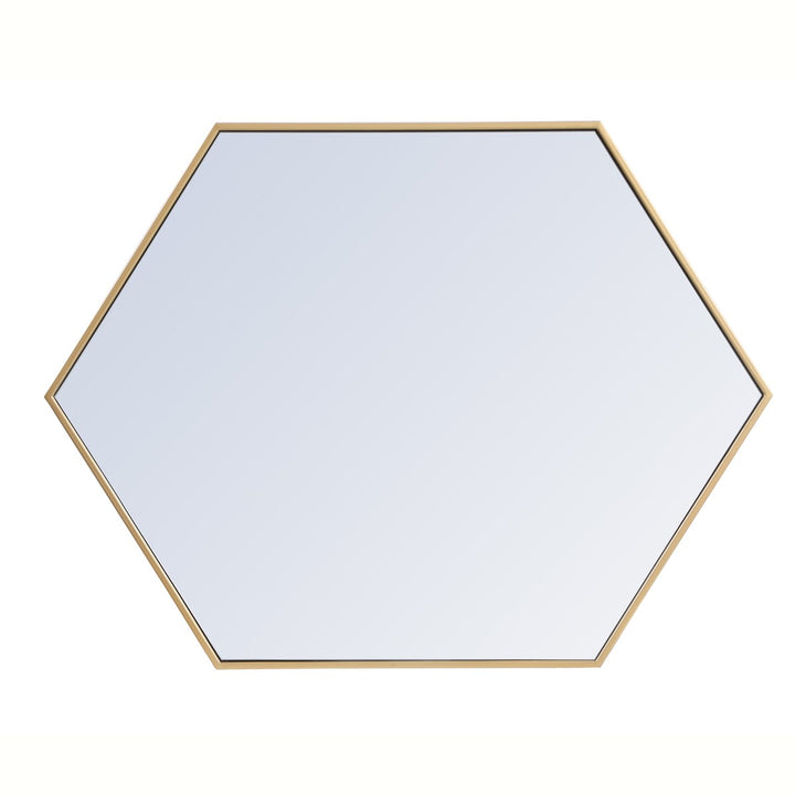 Metal Frame Hexagon Mirror 30 Inch In Brass