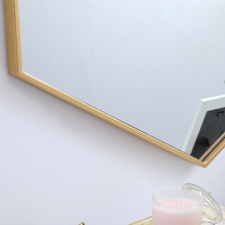 Metal Frame Hexagon Mirror 30 Inch In Brass