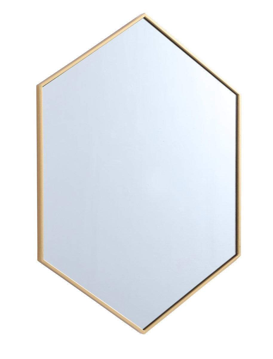 Metal Frame Hexagon Mirror 30 Inch In Brass