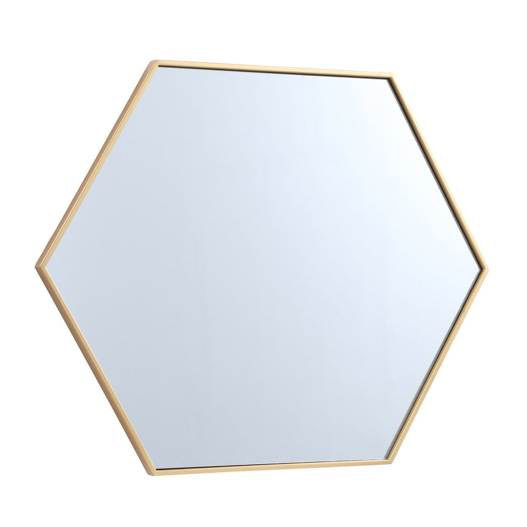 Metal Frame Hexagon Mirror 30 Inch In Brass