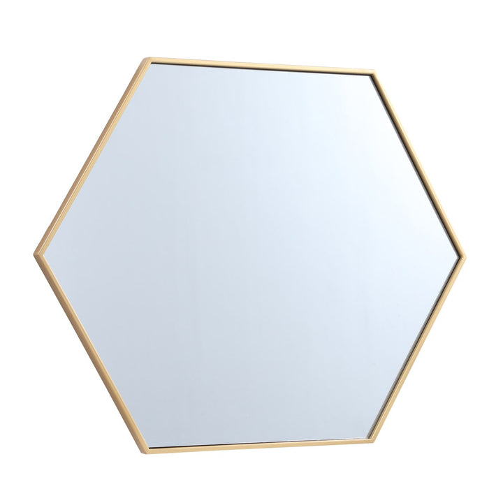 Metal Frame Hexagon Mirror 30 Inch In Brass