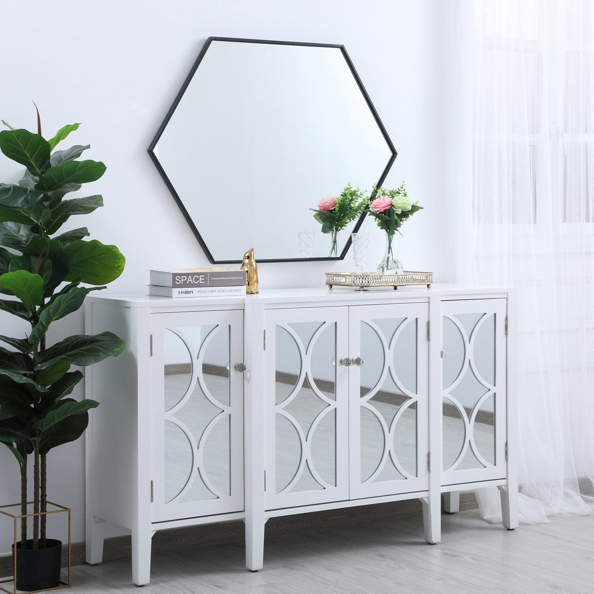 Metal Frame Hexagon Mirror 30 Inch In Black