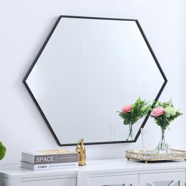 Metal Frame Hexagon Mirror 30 Inch In Black