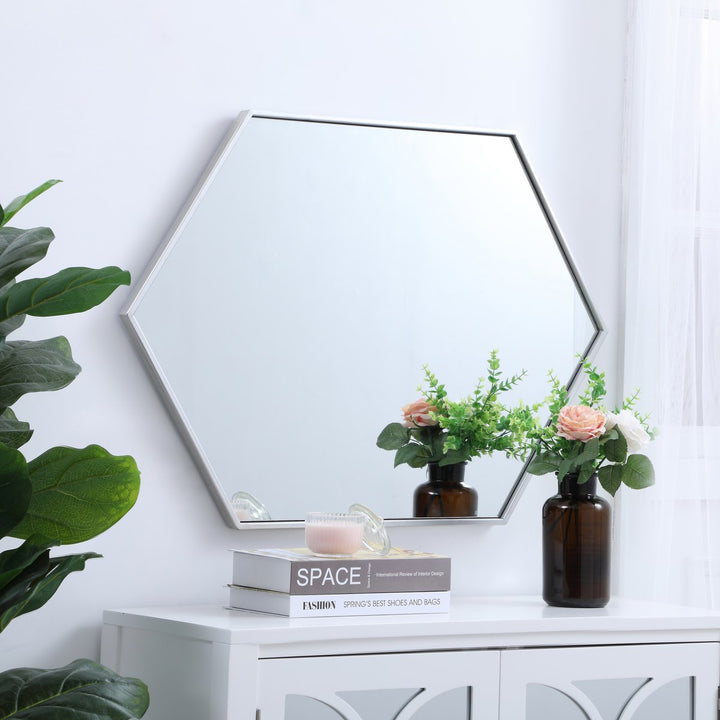 Metal Frame Hexagon Mirror 24 Inch In Silver