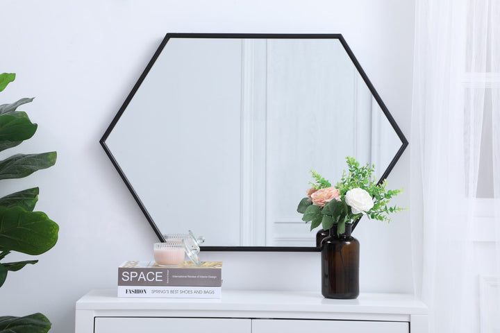 Metal Frame Hexagon Mirror 24 Inch In Black