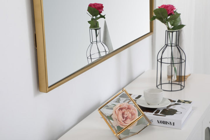 Metal Frame Rectangle Mirror 36 Inch In Brass