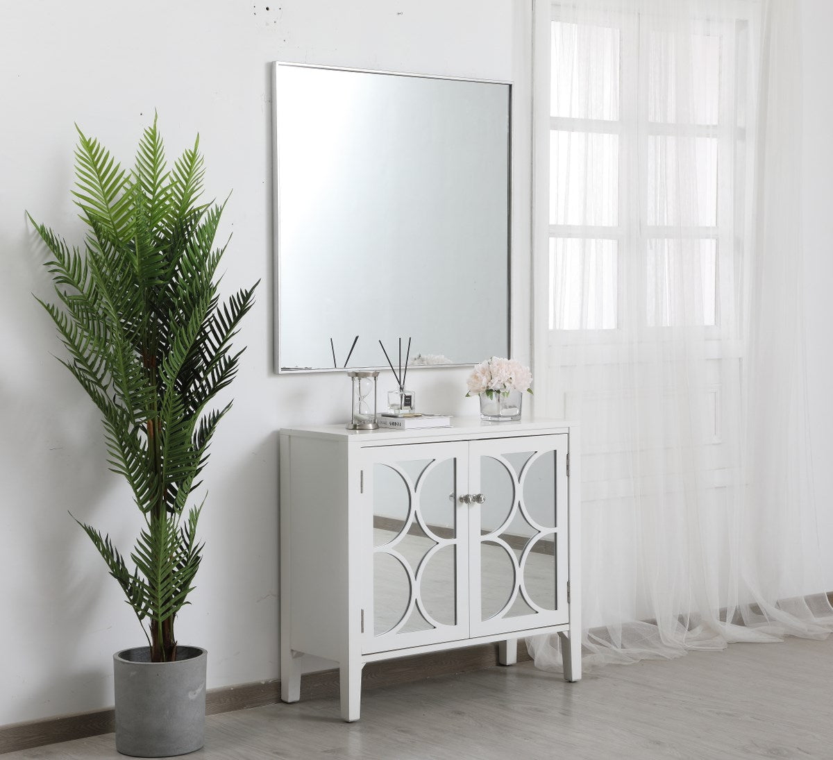 Metal Frame Square Mirror 36 Inch In Silver