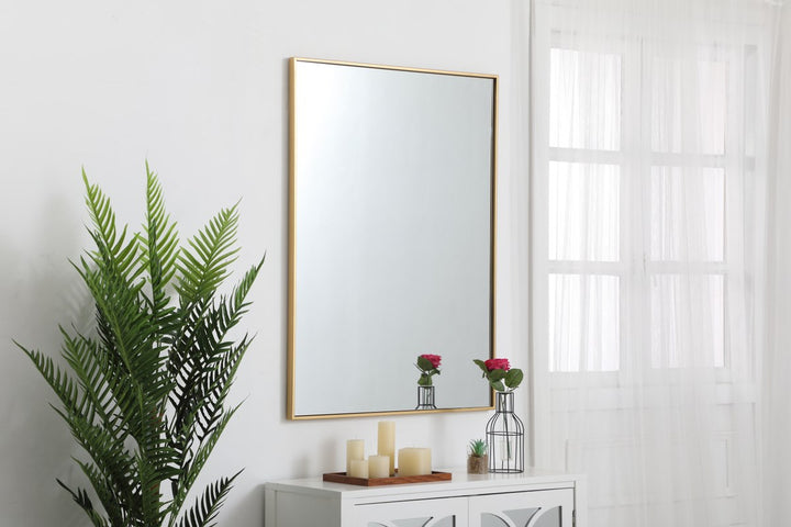 Metal Frame Rectangle Mirror 30 Inch In Brass