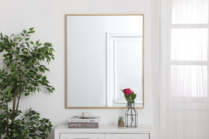 Metal Frame Rectangle Mirror 30 Inch In Brass