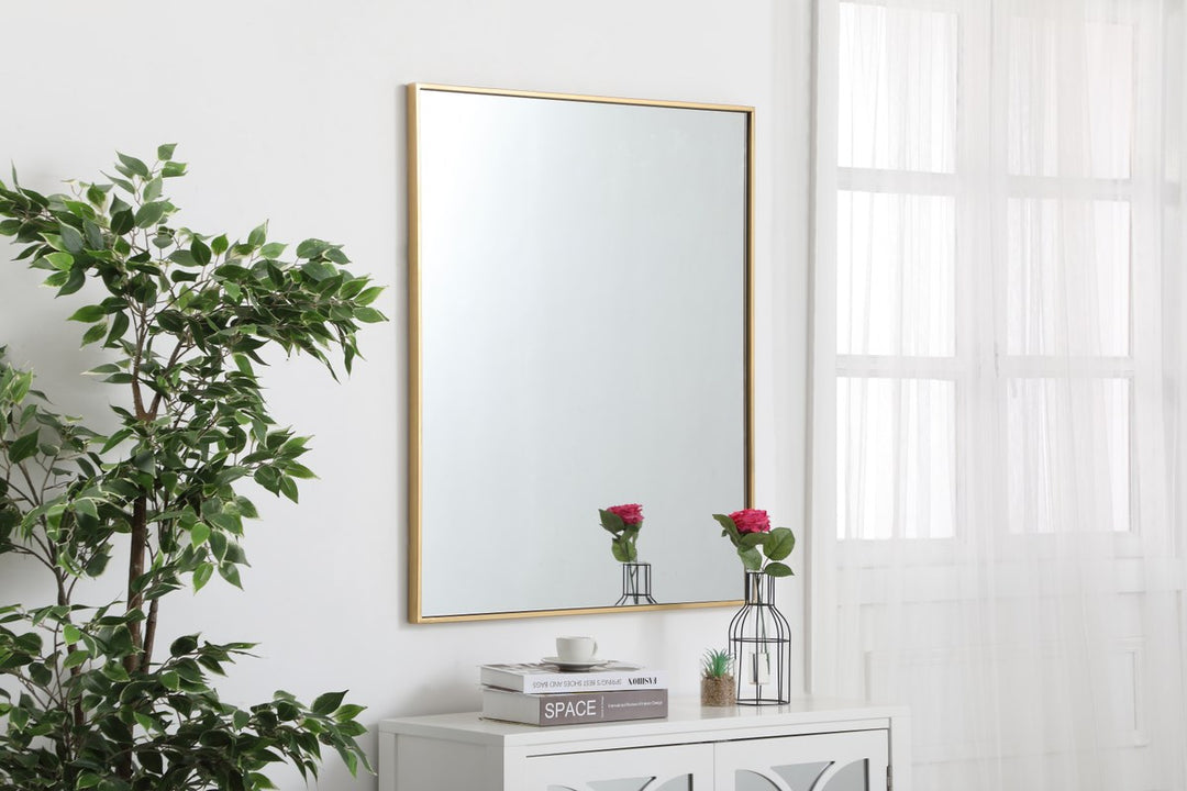Metal Frame Rectangle Mirror 30 Inch In Brass