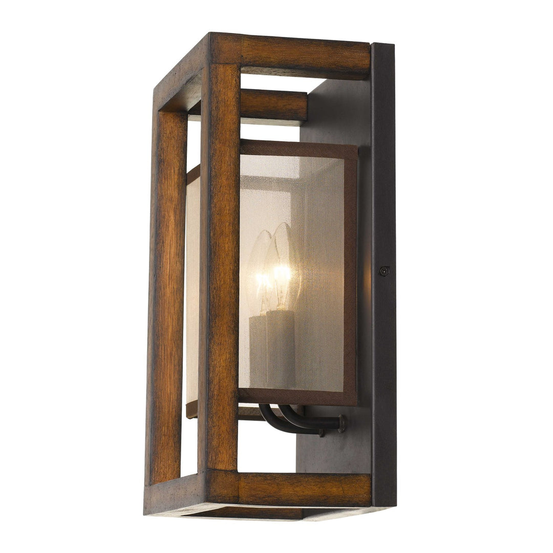 40W X 2 Rubber Wood Wall Sconce With Organza Shade (Edison Bulbs Not Included)