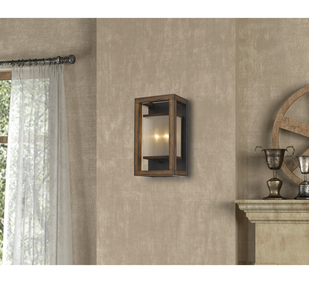 40W X 2 Rubber Wood Wall Sconce With Organza Shade (Edison Bulbs Not Included)