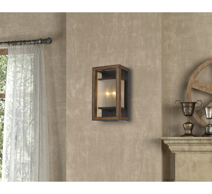 40W X 2 Rubber Wood Wall Sconce With Organza Shade (Edison Bulbs Not Included)