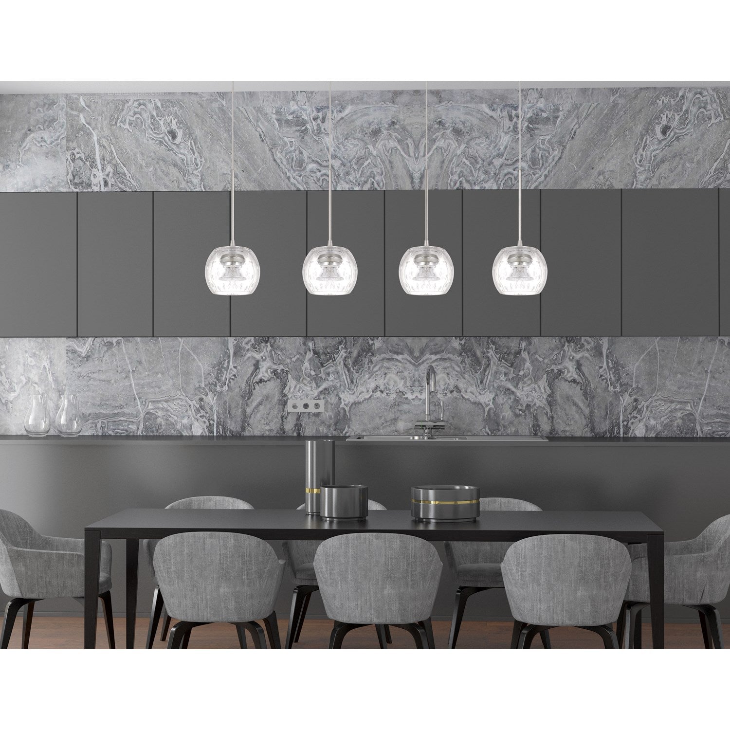 10in Height Led Glass Pendant In Brushed Steel