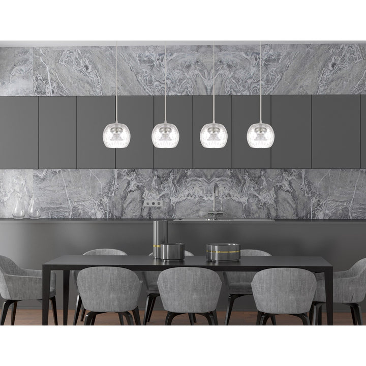 10in Height Led Glass Pendant In Brushed Steel