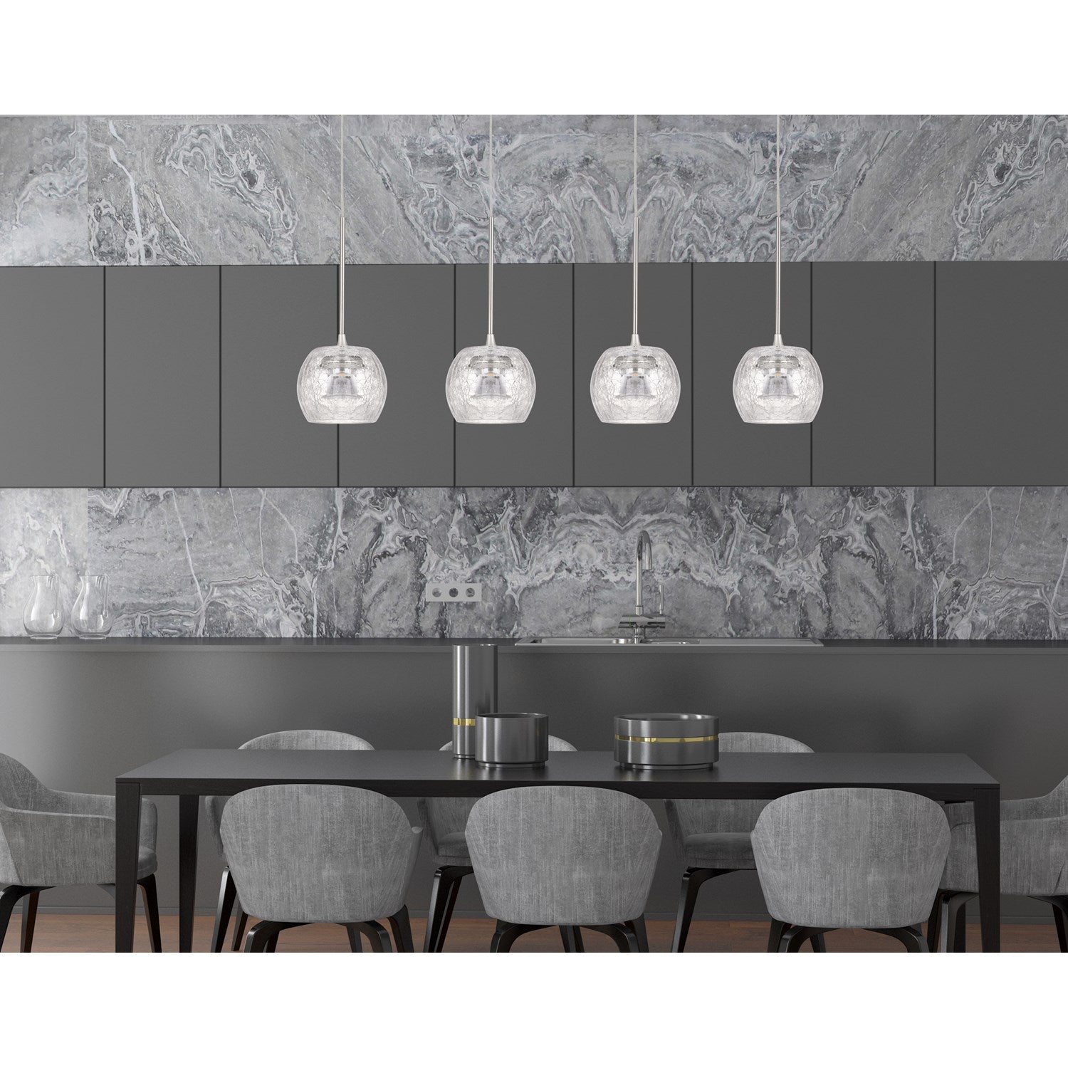 10in Height Led Glass Pendant In Brushed Steel