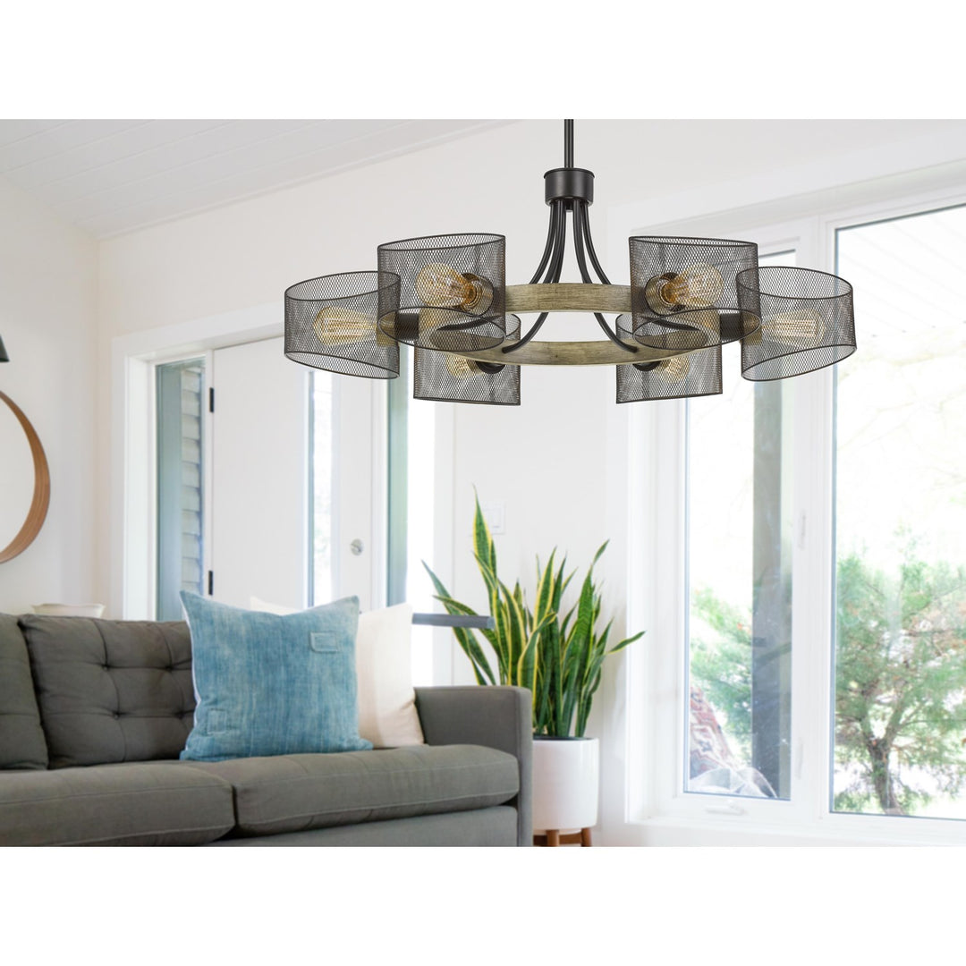 6 Lights Wood/Black Chandelier