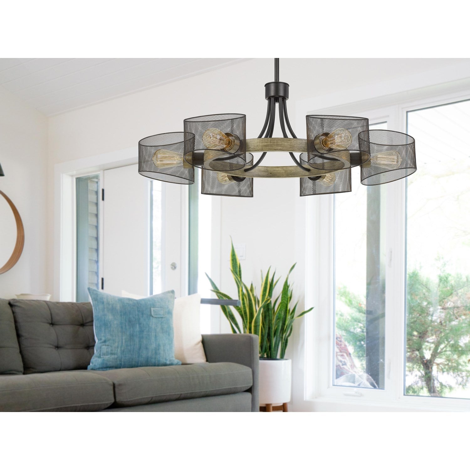 6 Lights Wood/Black Chandelier