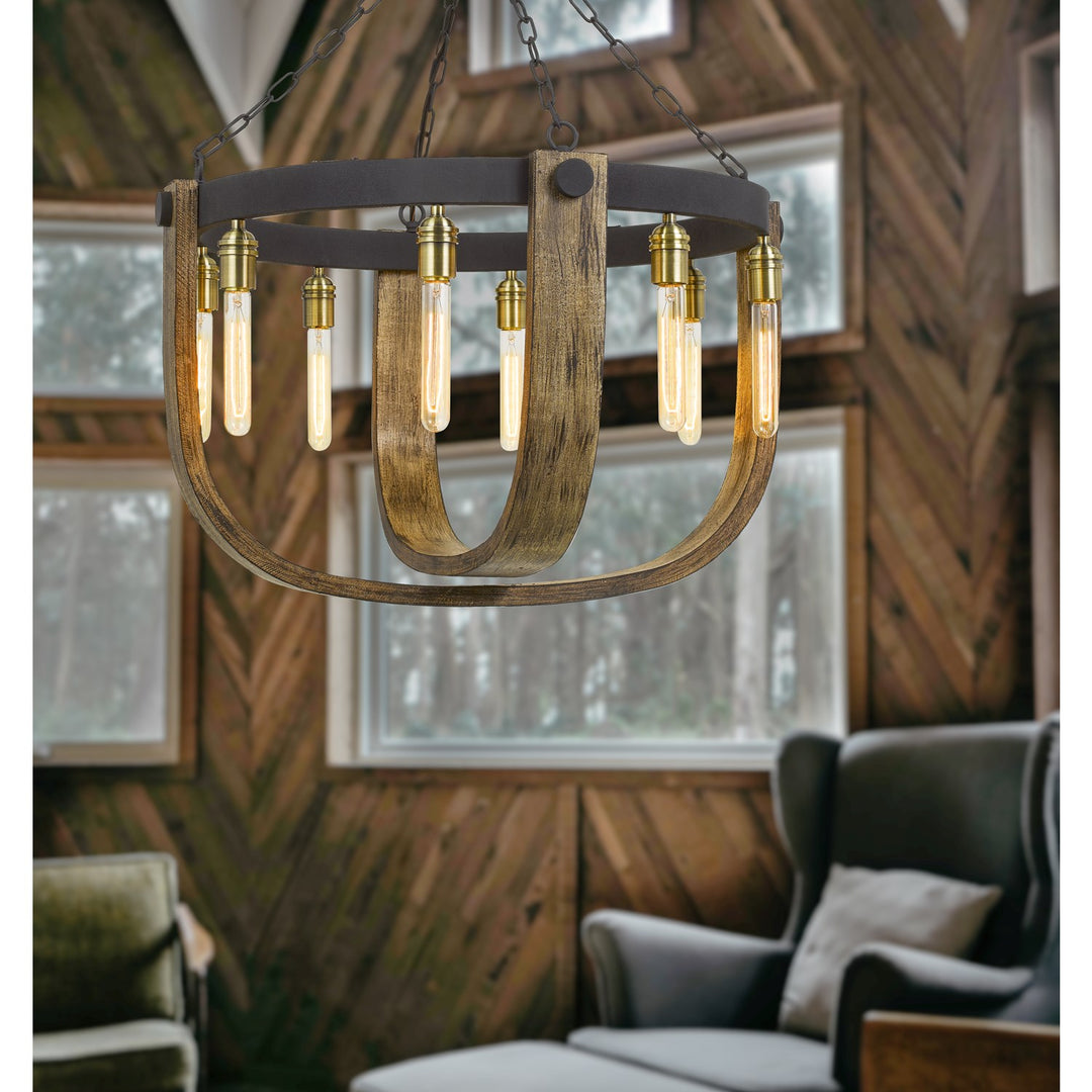 60W X 8  Metal/Wood Chandelier (Edison Bulbs Are Not Included)