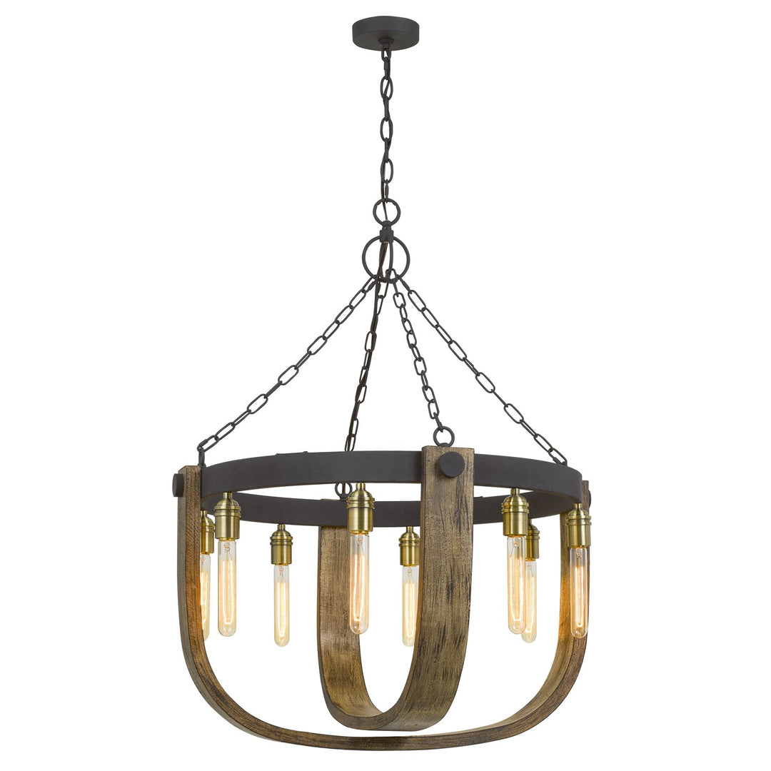 60W X 8  Metal/Wood Chandelier (Edison Bulbs Are Not Included)