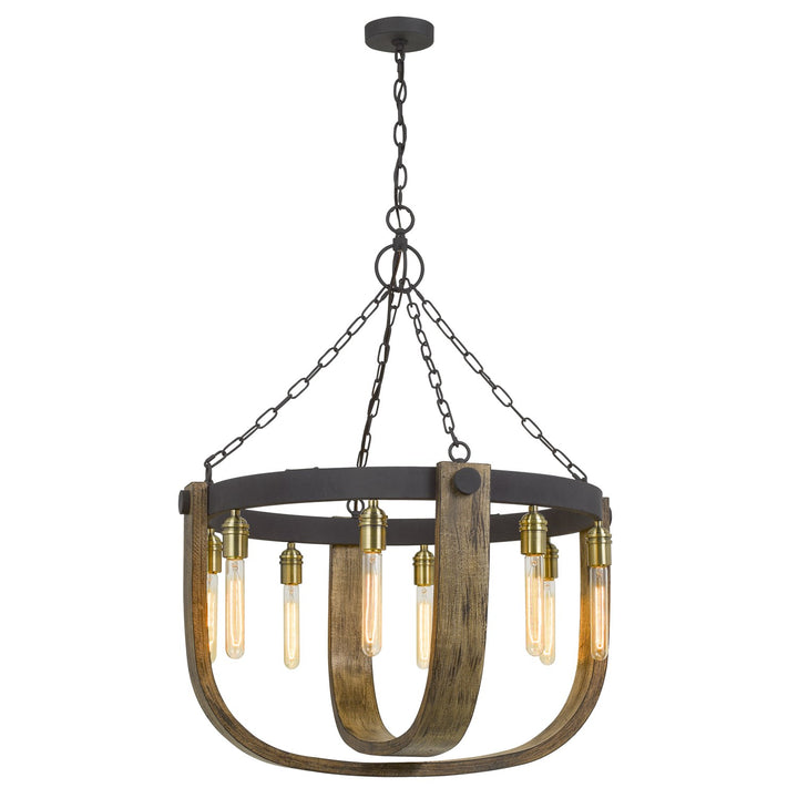 60W X 8  Metal/Wood Chandelier (Edison Bulbs Are Not Included)