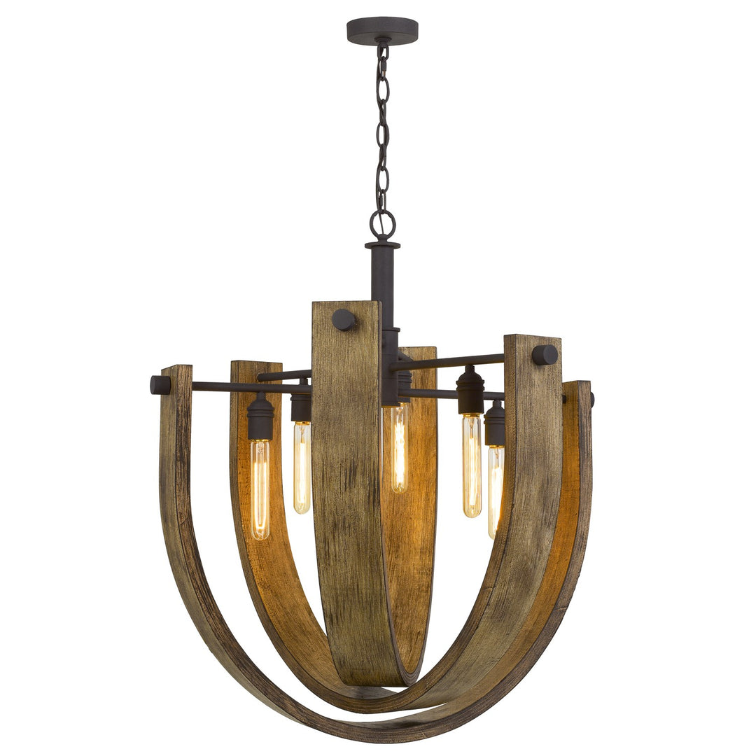 60W X 6  Metal/Wood Chandelier (Edison Bulbs Are Not Included)