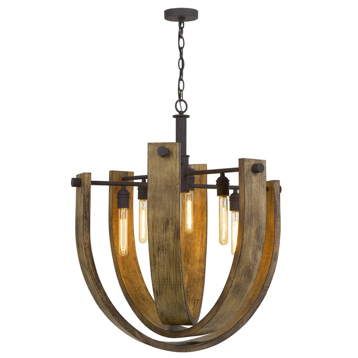 60W X 6  Metal/Wood Chandelier (Edison Bulbs Are Not Included)