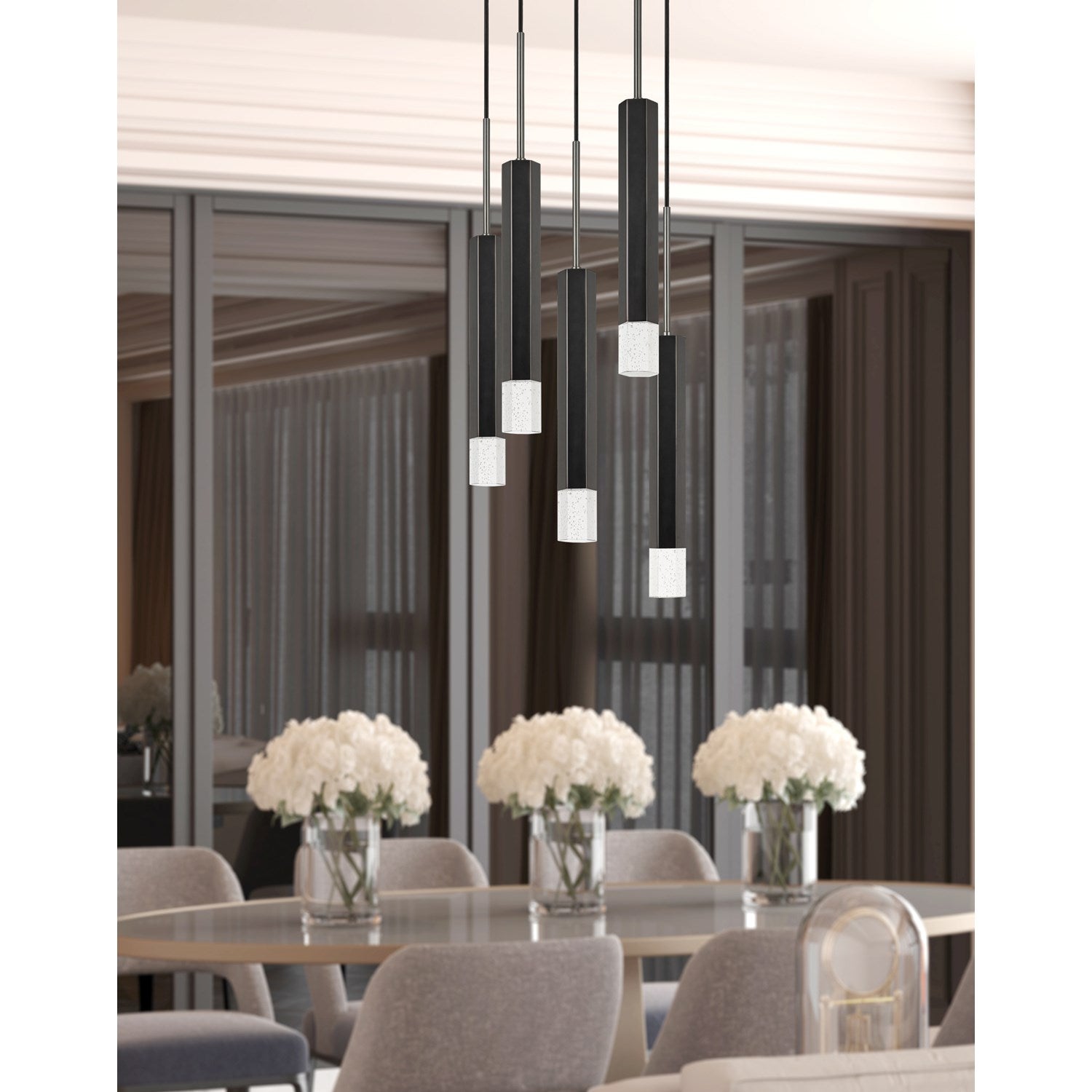 24in Height Aluminum Cast Pendant In Gun Metal Finish