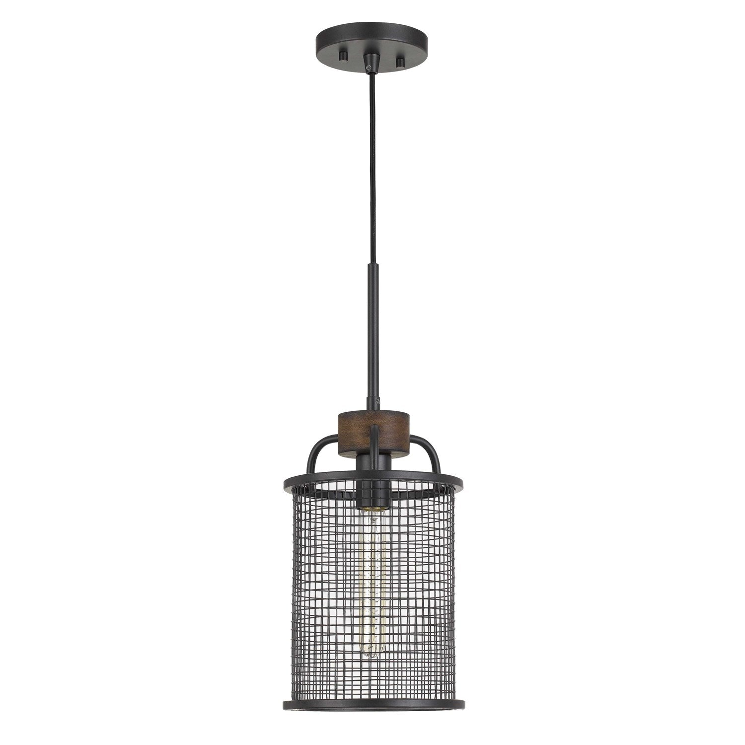 Mesh Metal/Wood Pendant Light (Edison Bulb Not Included) by CAL Lighting