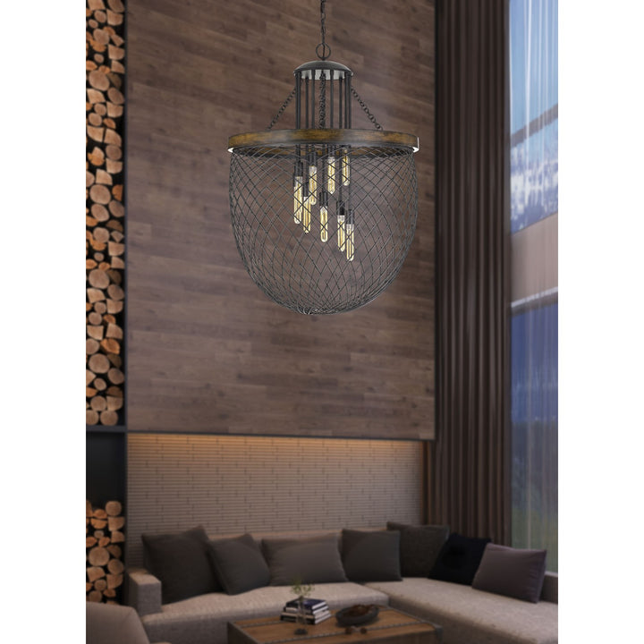 Metal/Wood Mesh Shade Chandelier (Edison Bulbs Not Included)