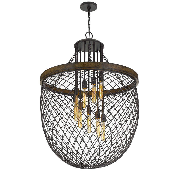 Metal/Wood Mesh Shade Chandelier (Edison Bulbs Not Included)