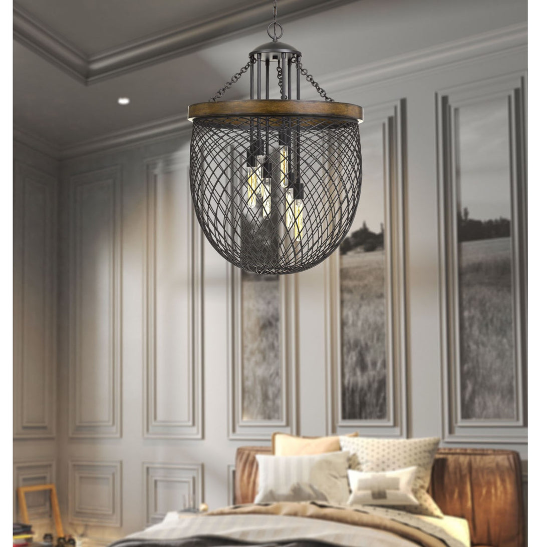 Metal/Wood Mesh Shade Chandelier (Edison Bulbs Not Included)