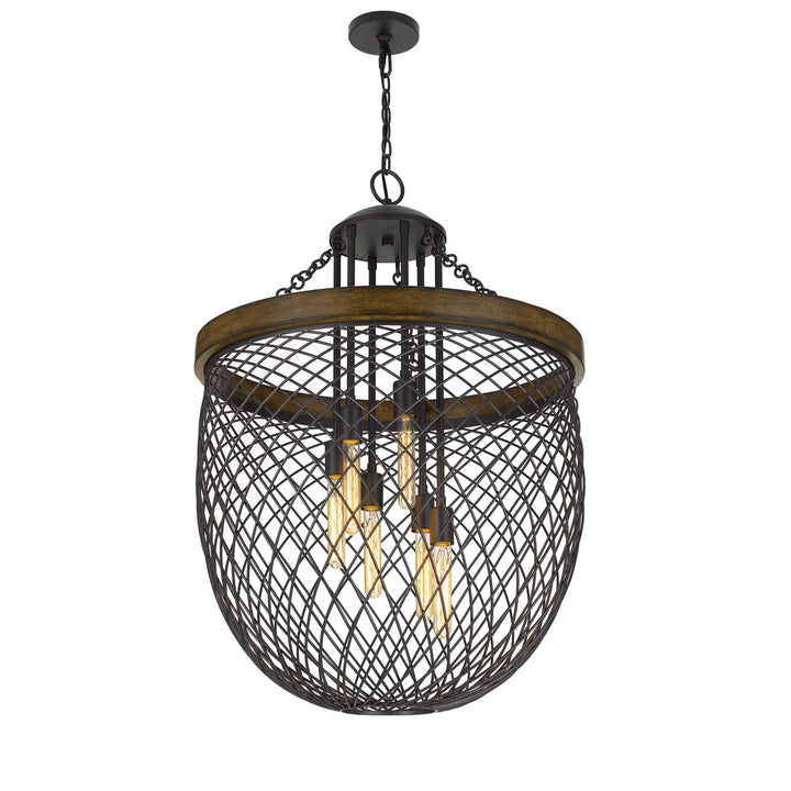 Metal/Wood Mesh Shade Chandelier (Edison Bulbs Not Included)