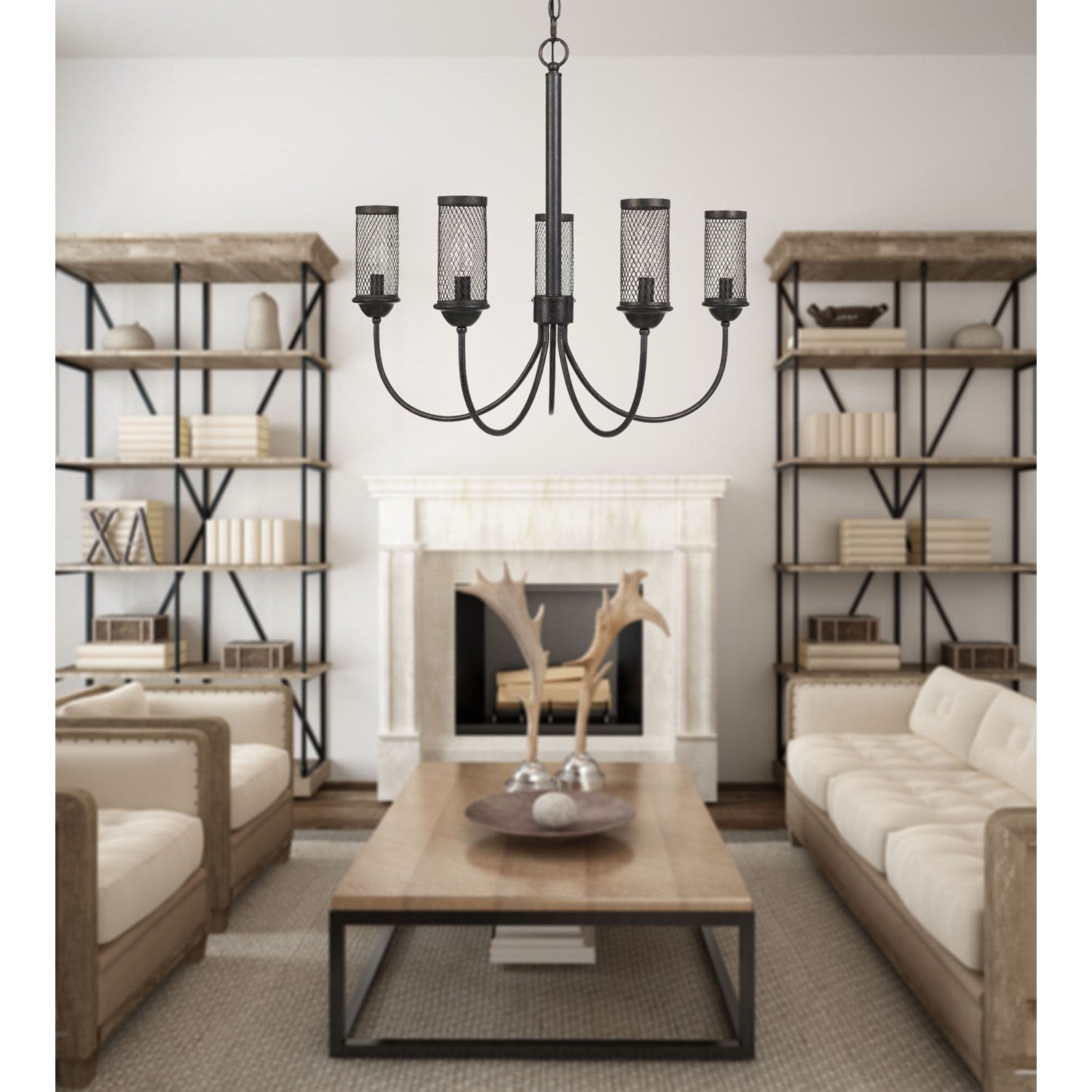 Metal Chandelier With Mesh Metal Shade