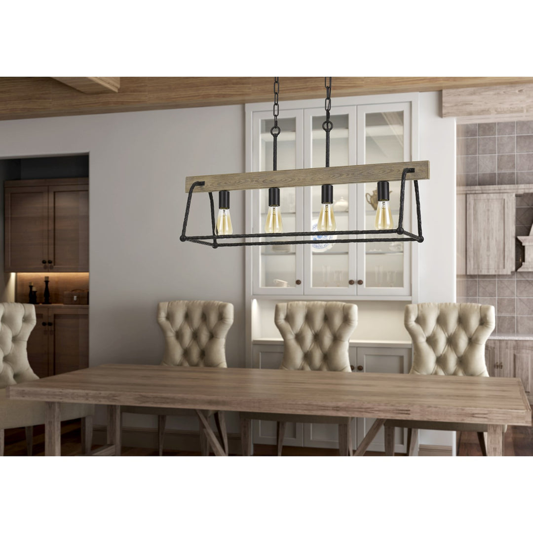 Hang Forged  Metal/Wood Island Chandelier (Edison Bulbs Not Included)
