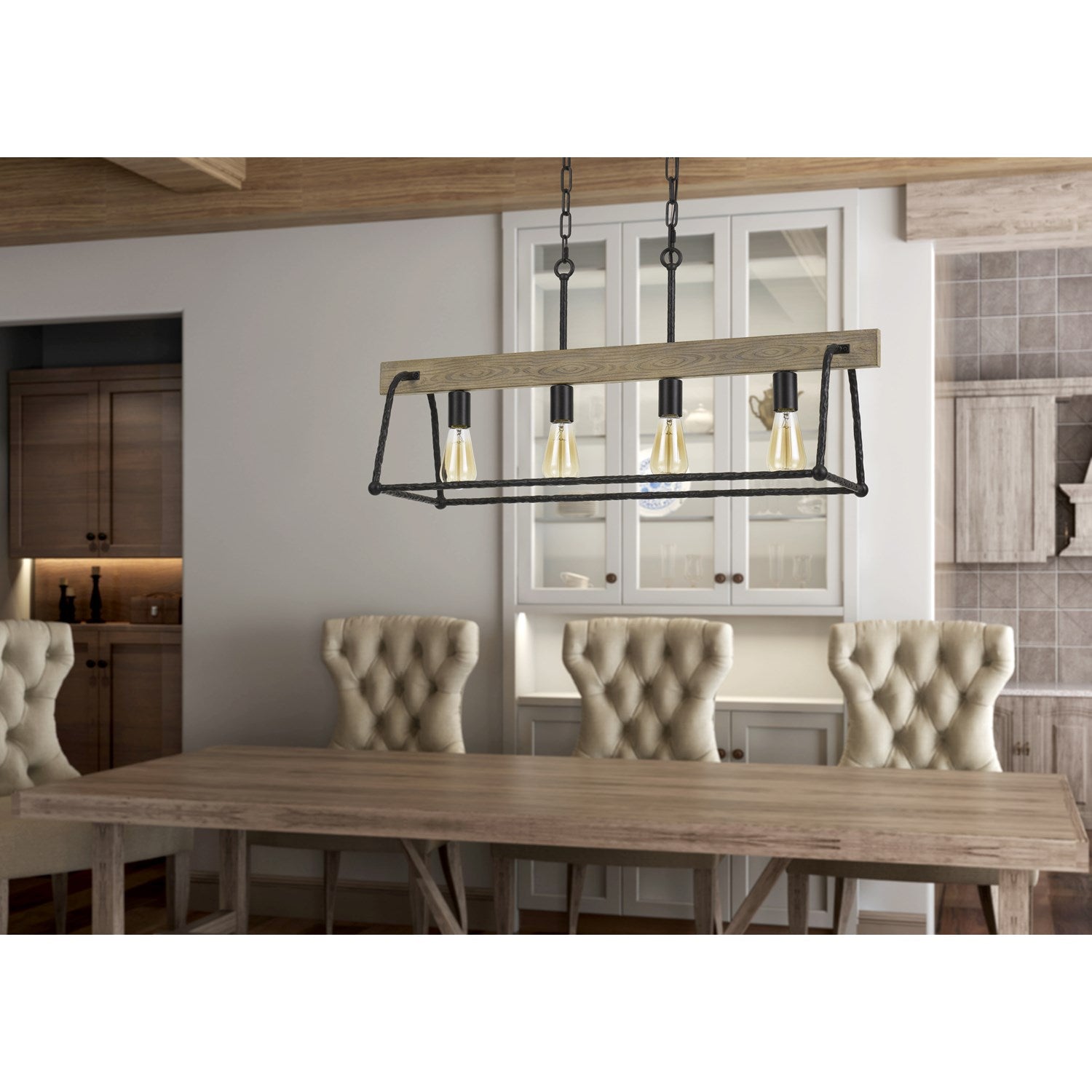 Hang Forged  Metal/Wood Island Chandelier (Edison Bulbs Not Included)
