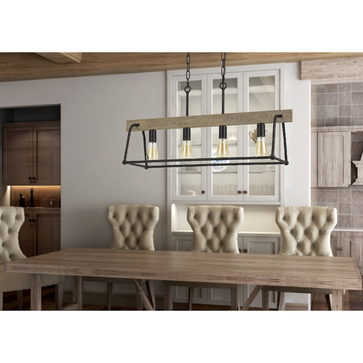 Hang Forged  Metal/Wood Island Chandelier (Edison Bulbs Not Included)