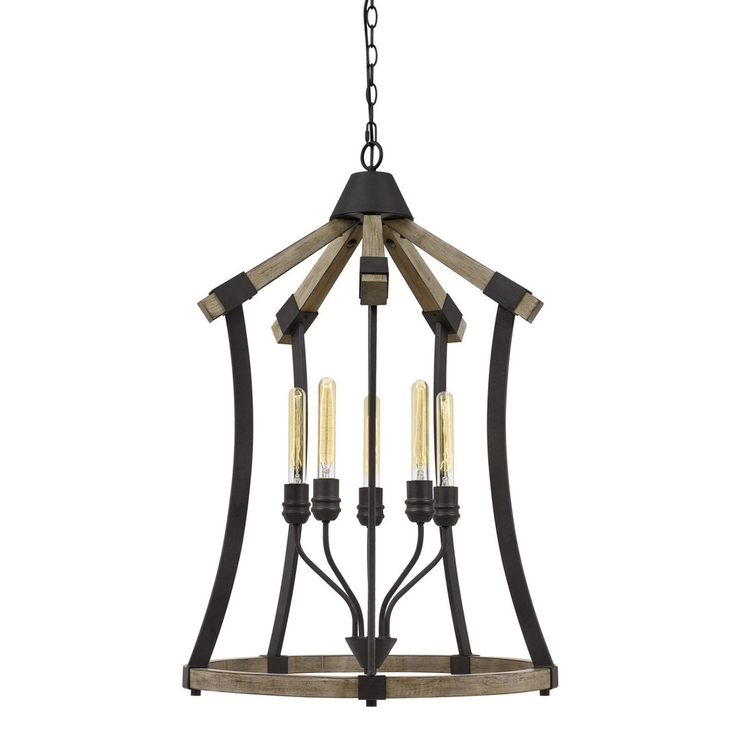 60W X 5 Metal/Pine Wood Chandelier  (Edison Bulbs Not Included) by CAL Lighting